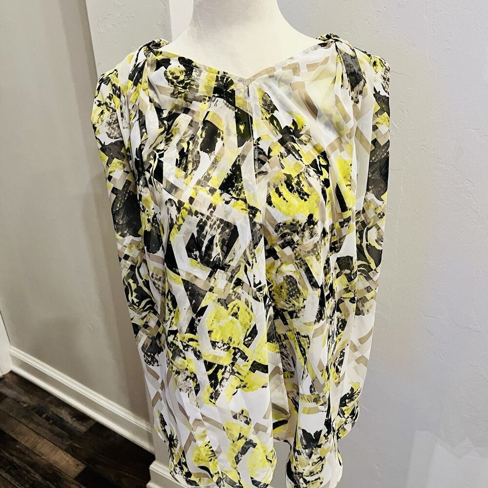 Alfani Top Womens Size 4 Black Yellow Geometric Sleeveless Blouse